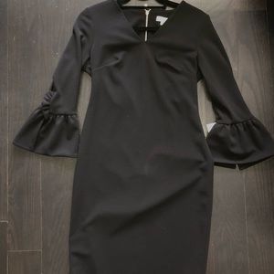 Calvin Klein Black Business/Formal Peplum Sleeved Dress